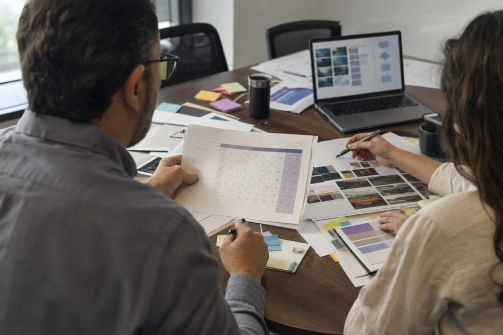 two marketing people working together