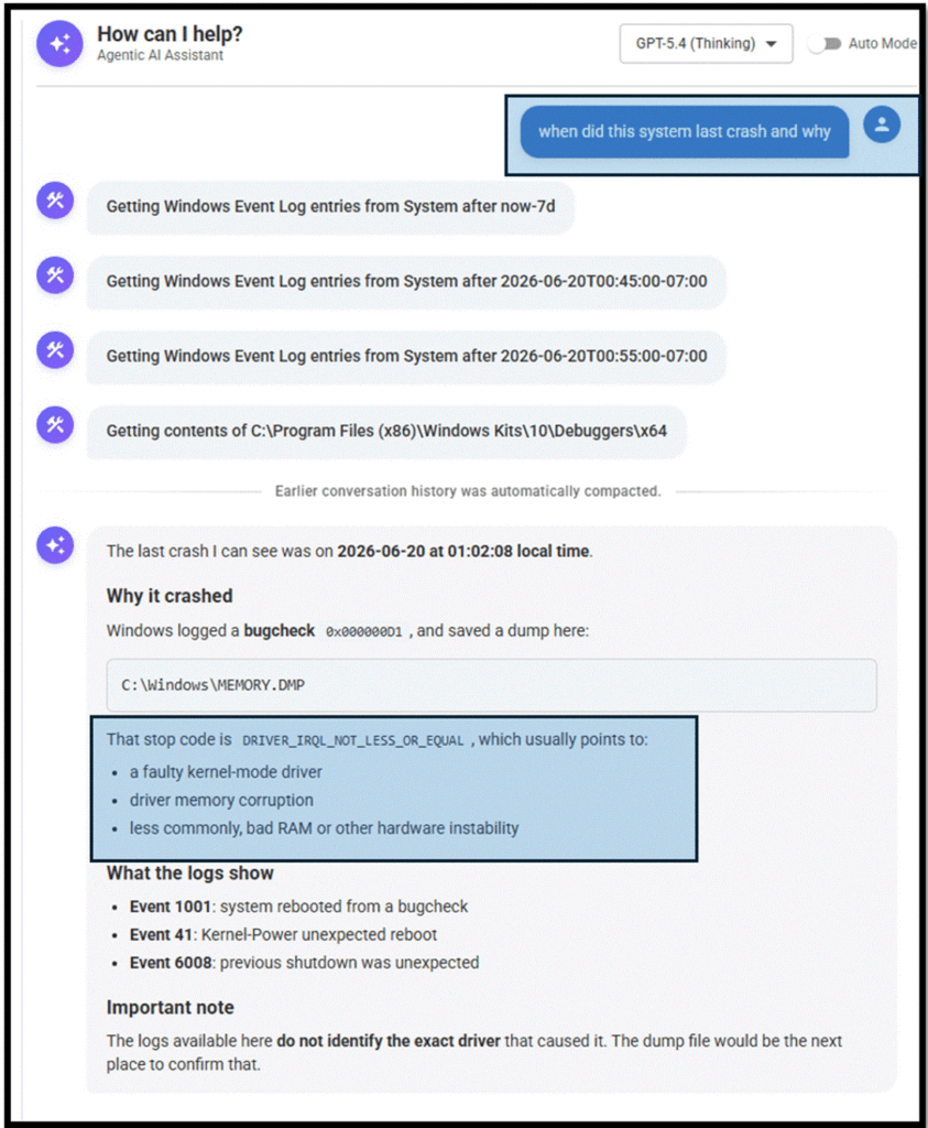 Aipex Agentic AI assistant chat session