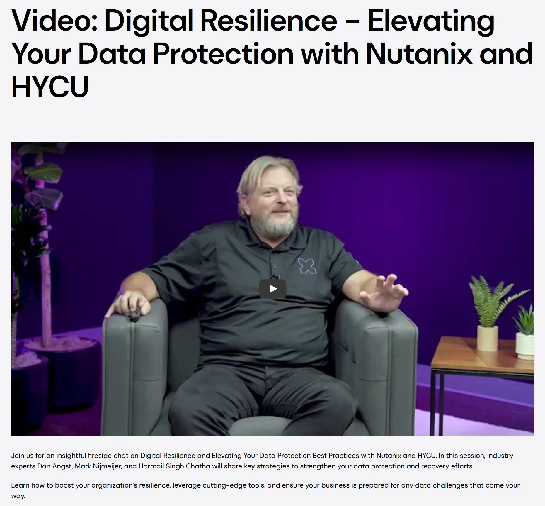 video elevating data protection nutanix hycu